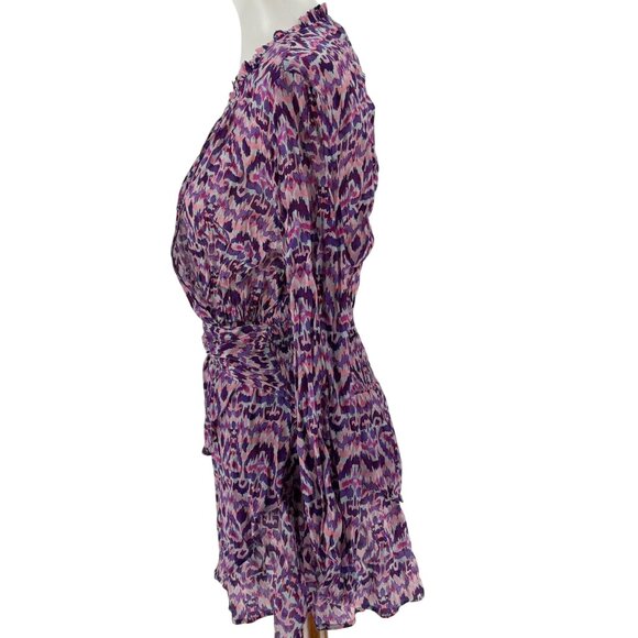 11 Uptown Dress Purple Multi-Color Abstract Print Long Sleeve, S, 64% Cupro 36% - Picture 2 of 12